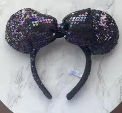 Disney Store ミッキー型カチューシャ 黒　スパンコール