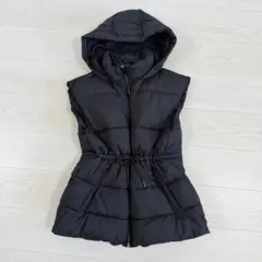 ZARA ザラ 中綿ダウンベスト ペプラム フード付き ブラック レディース