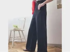 【値下げ可】ダークブルー ワイドパンツ ハイウエスト