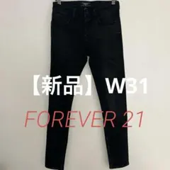 FOREVER 21 スキニーデニム ダメージ加工　ブラックジーンズ　W31