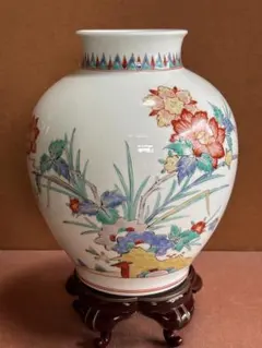 お値打正規品◆13代柿右衛門◆花瓶◆美品◆華麗です！ 国家重要無形文化財指定十三代柿右衛門作 濁手露草文花瓶 - 有田焼 八