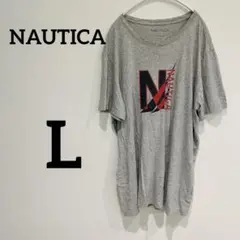 NAUTICA 【L】グレー Tシャツ 半袖 灰色 ロゴ プリント ノーティカ