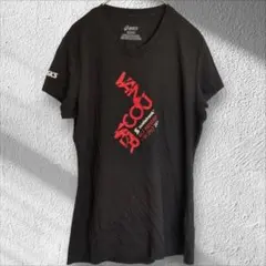 asics【S】アシックス 半袖 Vネック ロゴ入り Tシャツ イベント 黒