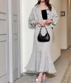 GRL グレイル　白黒チェック柄スカートセットアップ　ホワイト