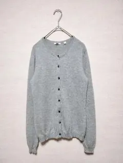 美品　UNIQLO　丸首開きカーディガン　カシミヤ100%　杢ライトグレー　M