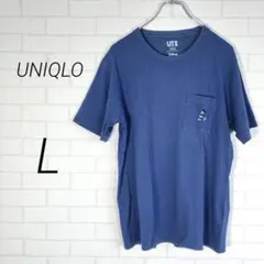 (r2835)ユニクロ【L】ワンポイントtシャツ ディズニーコラボ ミッキー 青