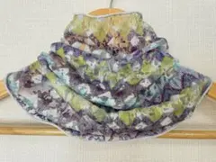 パープルグリーンモザイクアートボーダーネックウォーマーショール