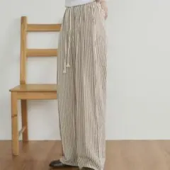 merlot シアサッカーストライプロングパンツ　メルロー　楽ちんパンツ