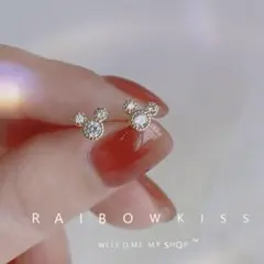 No63 ミッキーマウス モチーフピアス［ゴールド］S925 金属アレルギー対応