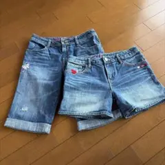 女児用 Gap Denim ハーフパンツ 2点セット 刺繍入り