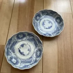 古伊万里　染付 小皿 2枚セット 花形 和食器 骨董のサムネイル