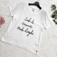 ELLE エル ロゴTシャツ Vネック ホワイト コットン100% サイズ40のサムネイル