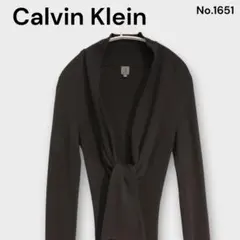 Calvin Klein ダークネイビー 長袖 ニット ワンピース リブ編み