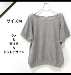 ラメ感 透け感 ドットデザイン グレー系トップス Mサイズ