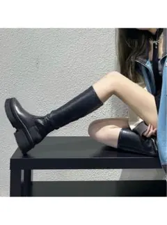 厚底ロングブーツ ブラックのサムネイル