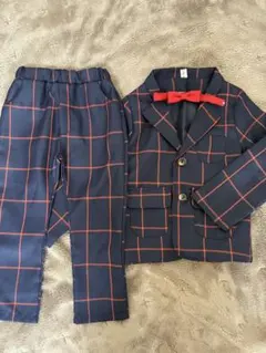 ネイビーオレンジチェック スーツセット 110