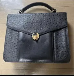 【CherBourgシェルブール 】オーストリッチ風レザーハンドバッグ ブラック