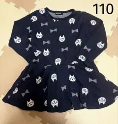 クレードスコープ　110 女の子　長袖　ワンピース　ネコ　リボン　アニマル柄