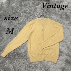 Vintage ヴィンテージ (M) 長袖ニットカーディガン 丸首 薄手