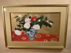 空飛ぶ画家、糸川裕志の静物画、牡丹の花です、油絵、真作、F4号