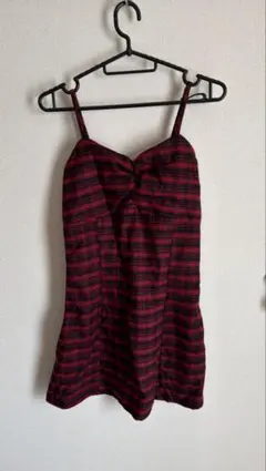 赤と黒のチェック柄ノースリーブミニワンピース