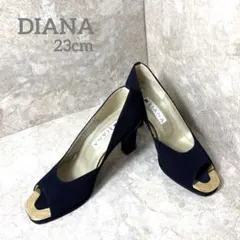 【美品】DIANA ブラックゴールド・オープントゥパンプス23cm