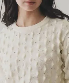 トゲ長袖カットソーポコポコニット白シルバードットビジュトップスLianリアン同型