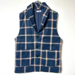 ラフミング チェック柄 中綿ベスト ネイビー M-L 相当 アウトドア R E
