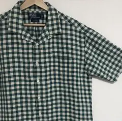 完全無地リネンギンガム90s ポロ ラルフローレン オープンカラー 開襟 シャツ