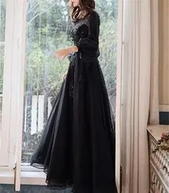 ドレス 黒ドレス 黒 演奏会 発表会 結婚式 パーティー