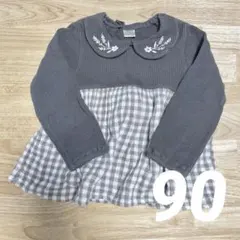子供服 90 チェック柄 刺繍