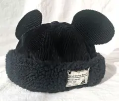 東京 ディズニー ミッキー ボアキャップ コーデュロイ イヤーハット 黒 58㌢