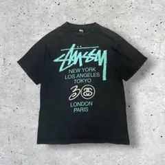 【希少】stussy 30周年記念 ワールドツアーロゴ Tシャツ ブラック