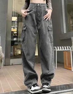 SHEIN ワイドデニム ハイウエスト グレー ルーズシルエット 美脚
