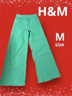 H&Mエイチアンドエムグリーン デニムジーンズワイドパンツ EUR 36Mサイズ