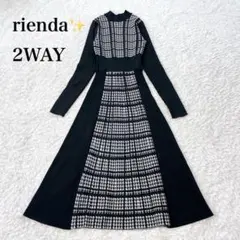 美品✨️rienda 2WAY ロングスリーブ 千鳥柄フレアニットワンピース 黒