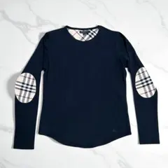 美品　バーバリー 長袖シャツ S チェック エルボーパッチ 黒のサムネイル