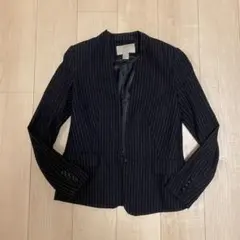 H&M ノーカラージャケット　サイズ : 34 ストライプ　紺色　ネイビーのサムネイル