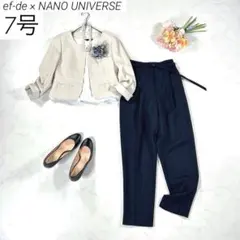 ef-de × ナノユニバース　パンツスーツ　フォーマル　ツイード　ノーカラー