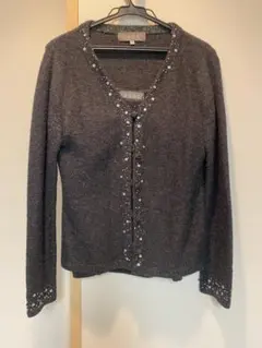 ビーズ装飾付きダークグレー長袖カーディガン