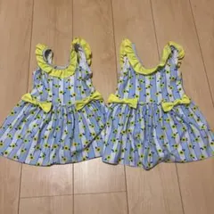 双子 水着 女の子 ひまわり柄 ワンピース水着100cm 2着セット