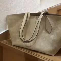 H&Mトートバッグ ベージュ　本革 ネバーフル風のサムネイル