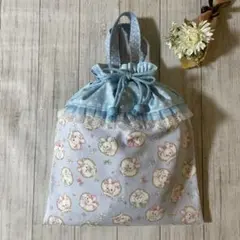 【入園入学グッズ】持ち手付き巾着　体操着袋　ハンドメイド　うさぎ　水色