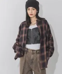 アソートチェックシャツLS ブラウン