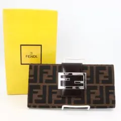 美品　フェンディ　ズッカ柄　キャンバス　長財布　ブラウン