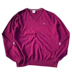 【90s】France企画 LACOSTE Vネック コットン ニット パープルのサムネイル