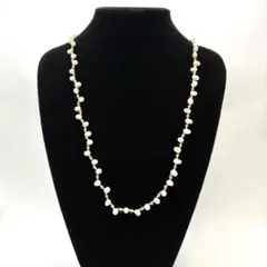 淡水パール × ローズクォーツ スクエアカット ネックレス K10留具