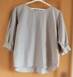 無印良品 ストライプ柄 五分袖シャツ Mサイズ 100%綿