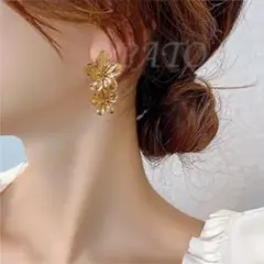 二連 フラワー ピアス★ゴールド★ブライダル ウェディング アクセサリー 結婚式