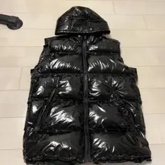 【美品】ZARA ザラ 超光沢 ダウンベスト 軽量 フード 黒 ジャケット